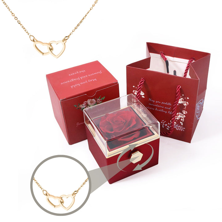 Eternally Preserved Rotating Rose Box - W/ Engraved Heart Necklace