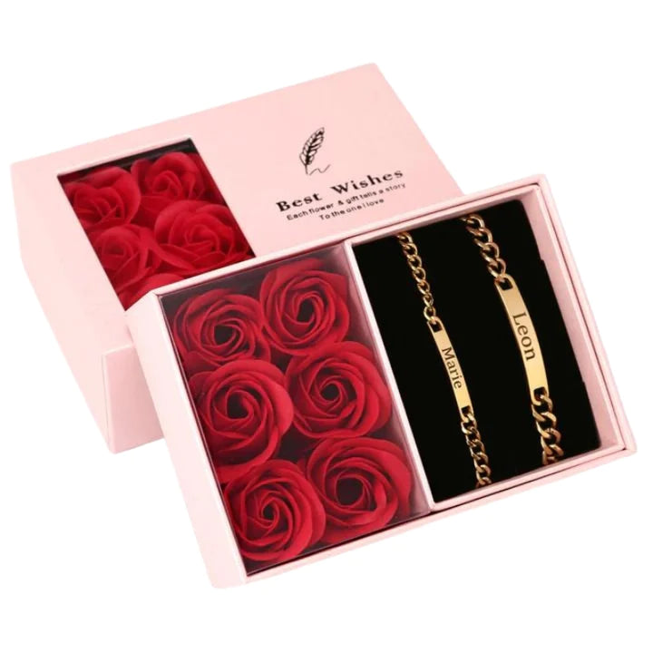 Eternal Roses Gift Box - W/ Matching Engraved Bracelet Set