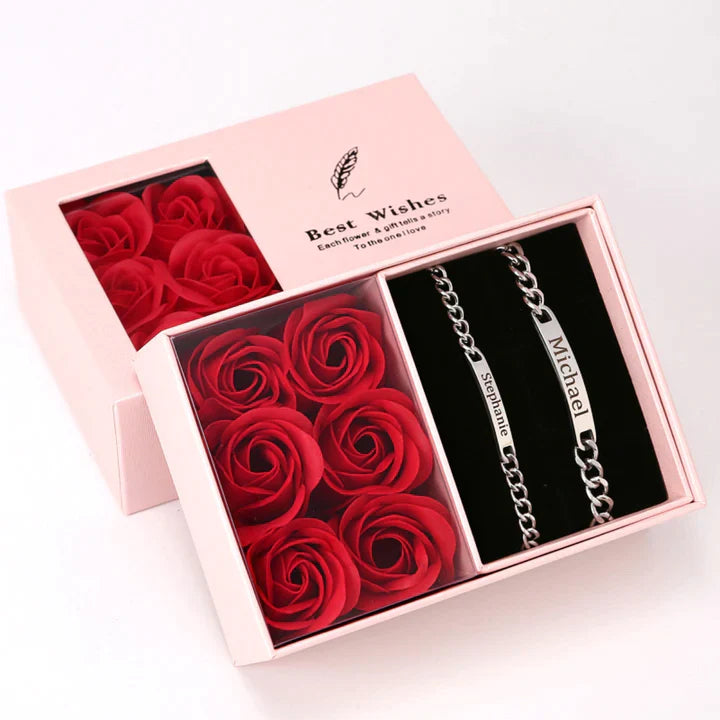 Eternal Roses Gift Box - W/ Matching Engraved Bracelet Set